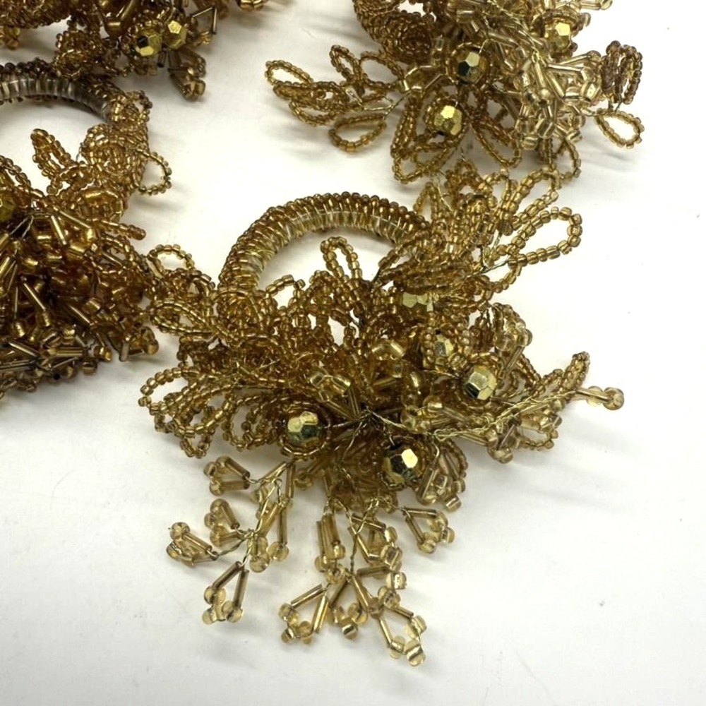 Lenox Holiday Noel Napkin Rings Set of 6 Gold Beaded Floral 7170-GLD Table Decor